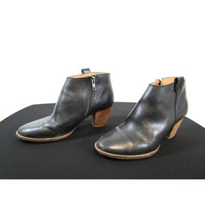 Madewell Black Leather Medium Heel Side Zip Ankle Boots Women Sz 7.5
